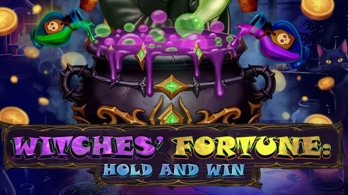 Witches’ Fortune: Hold and Win slot game interface featuring magical potions and witchy symbols.
